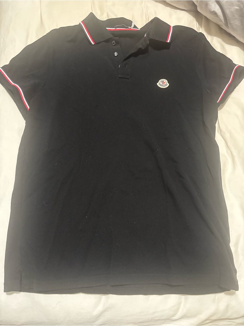 Moncler Black Polo with Red-White Trim